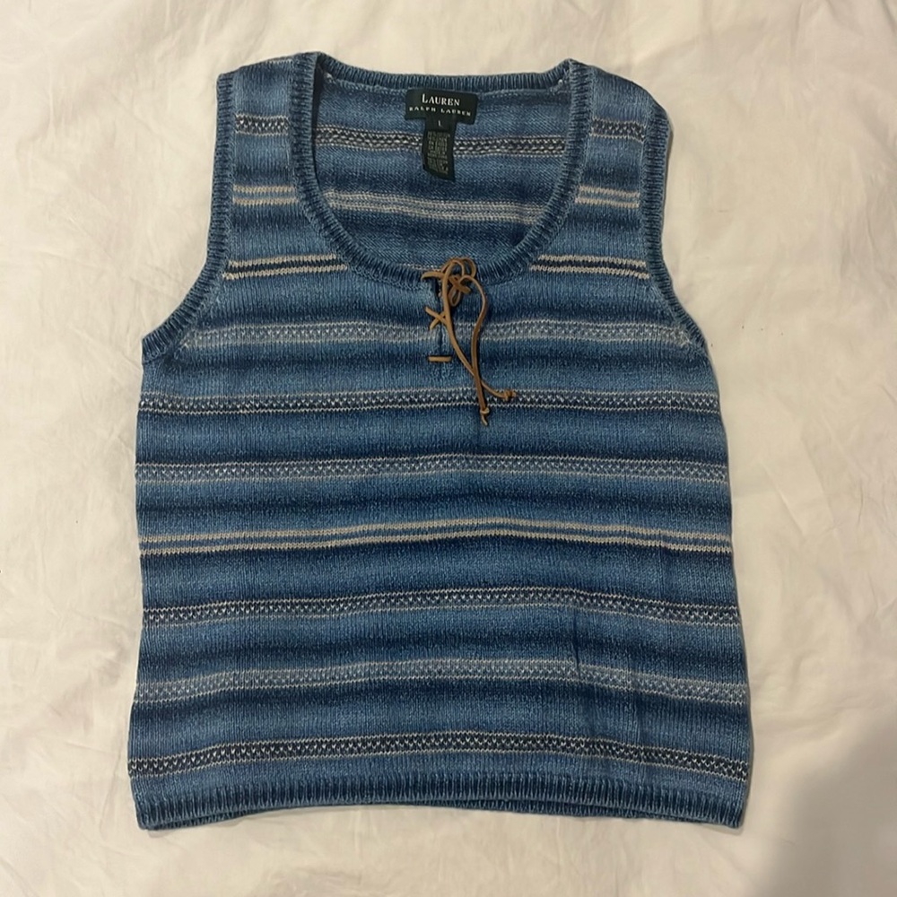 LAUREN Ralph Lauren Striped Pullover Knit Sleeveless Sweater L EUC